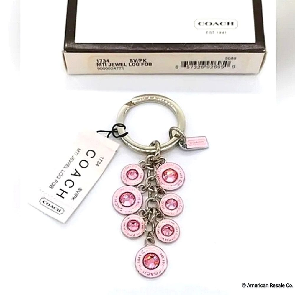 COACH Vintage New in Box Pink Multi Jewel Gem Diamond Pendant gem CZ keychain